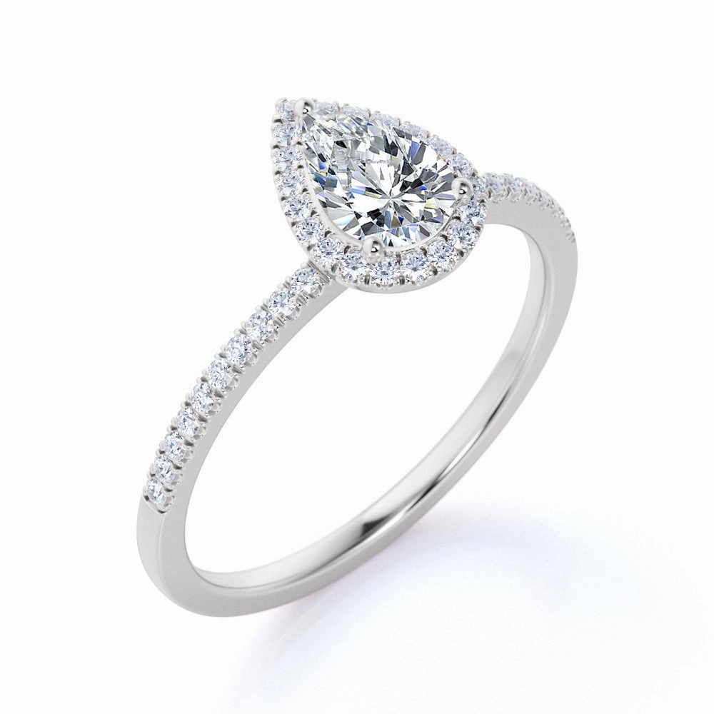 Comfortable Jewelry Vintage 0.50 ct Pear Shaped Diamond Halo Engagement Ring in 10K White Gold