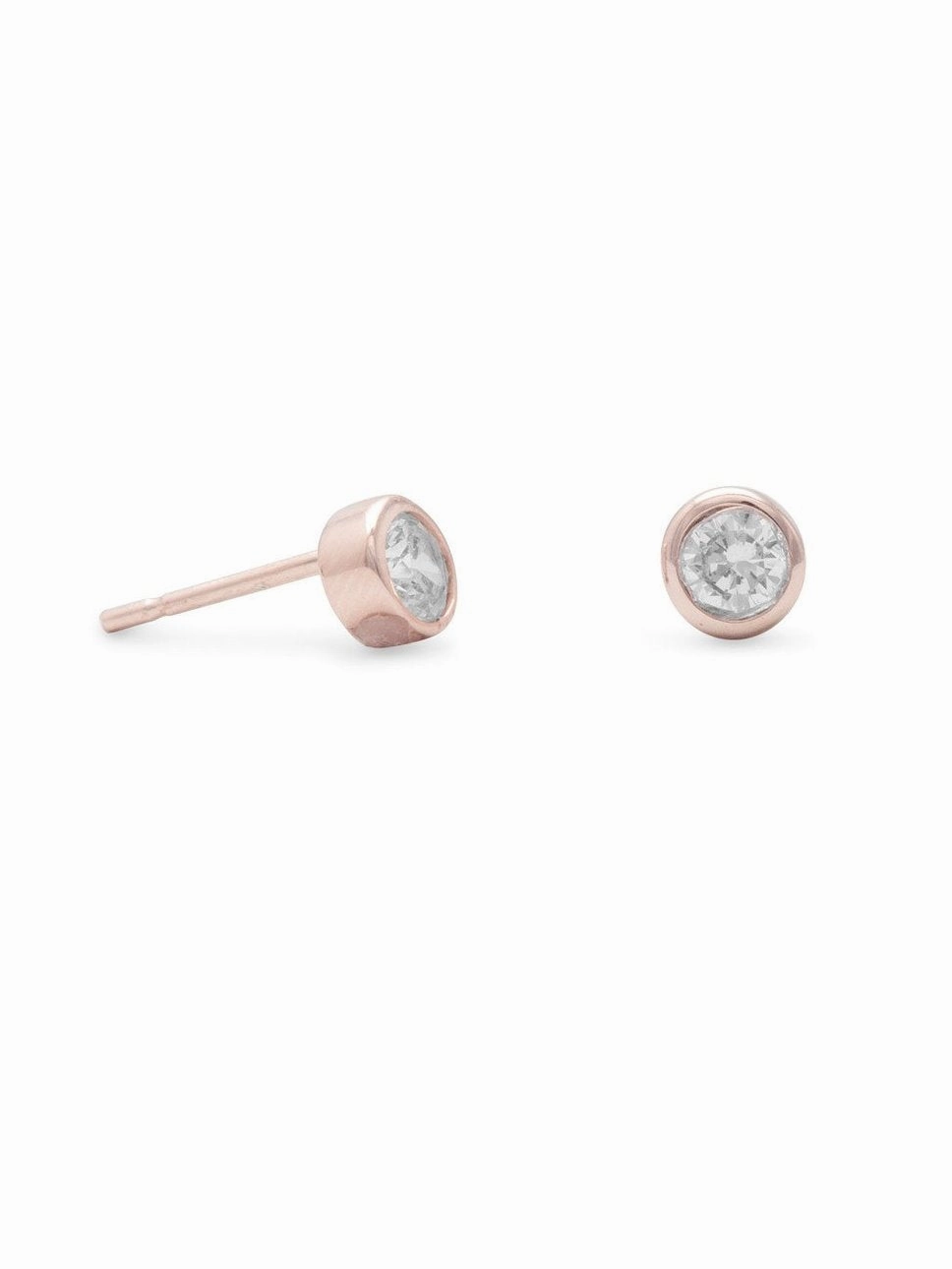 Stylish Selection Bezel Cubic Zirconia Stud Earrings Rose Gold-plated Sterling Silver 4mm