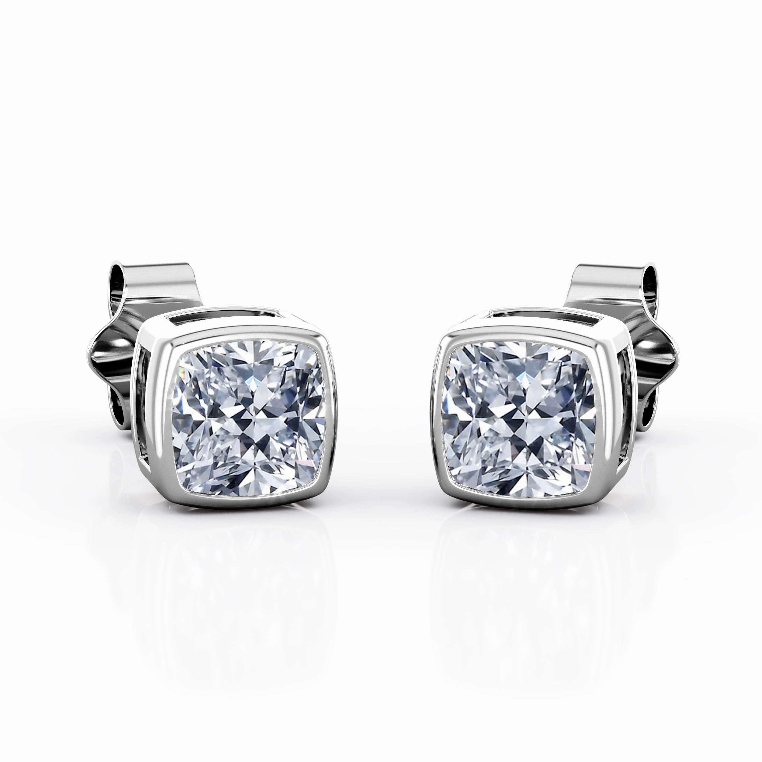 Bezel Set 0.50 CT TDW Cushion Single Diamond Dainty Ear Studs in Rose Gold Rectangular Embellishment