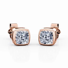 Oval Embellishment Secure Choice Bezel Set 0.50 CT TDW Cushion Single Diamond Dainty Ear Studs in Rose Gold