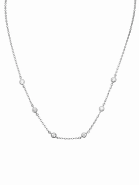 Everyday Highlight Professional Present Bezel Set Cubic Zirconia with 6 Stones Necklace Rhodium over Sterling Silver