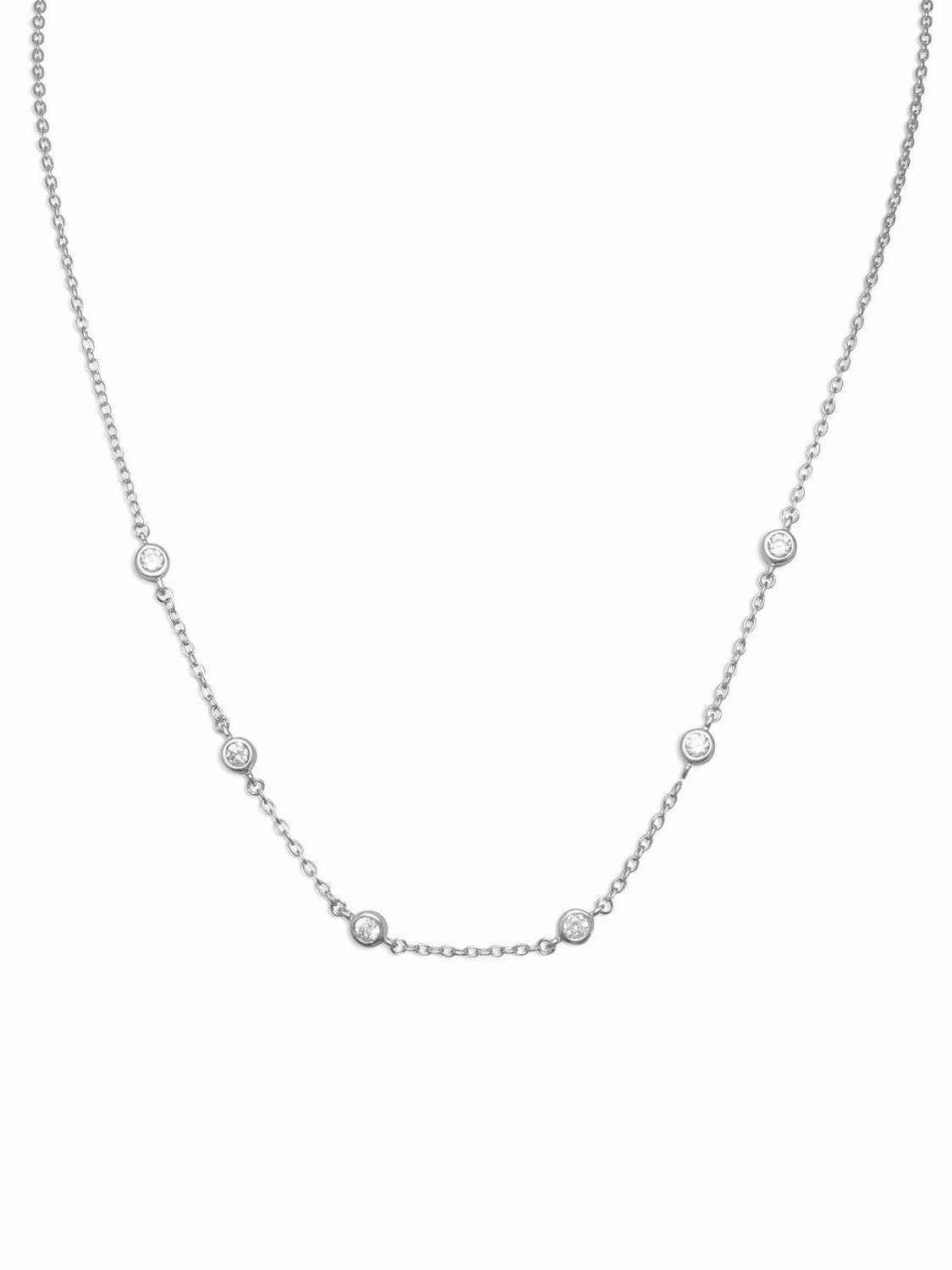 Everyday Highlight Professional Present Bezel Set Cubic Zirconia with 6 Stones Necklace Rhodium over Sterling Silver