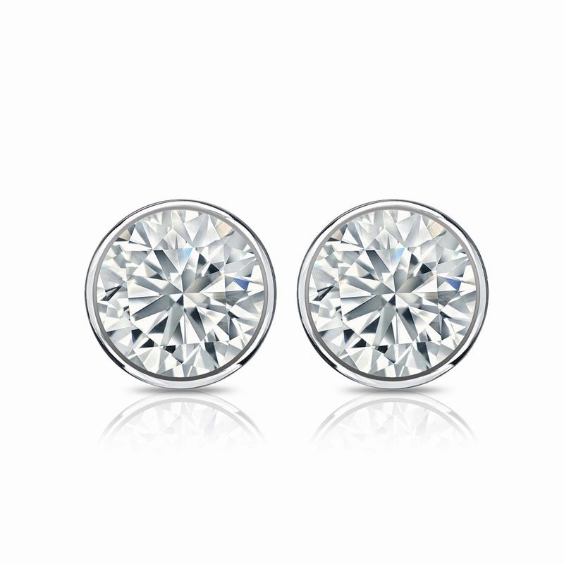 Abstract Item Contemporary Selection Bezel Set Solitaire 1 Carat Round Cut Certified Moissanite Solitaire Stud Earrings - Studs for Her in White Gold
