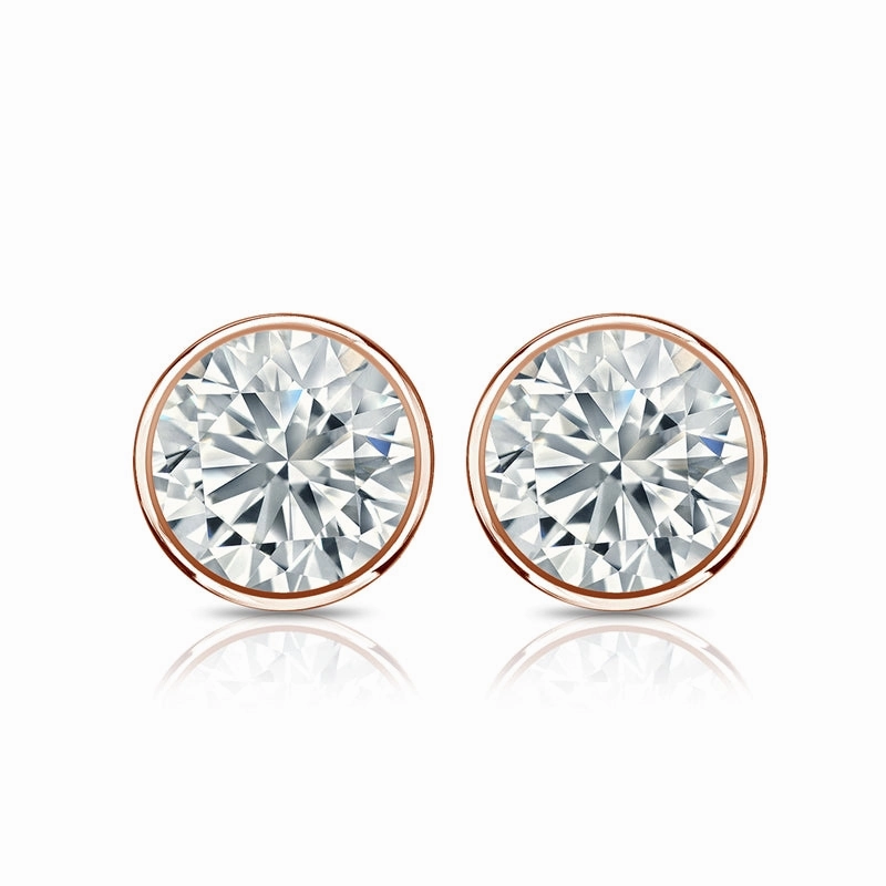 Shiny Choice Comfortable Selection Bezel Set Solitaire 1 Carat Round Cut Certified Moissanite Solitaire Stud Earrings - Studs for Her in White Gold