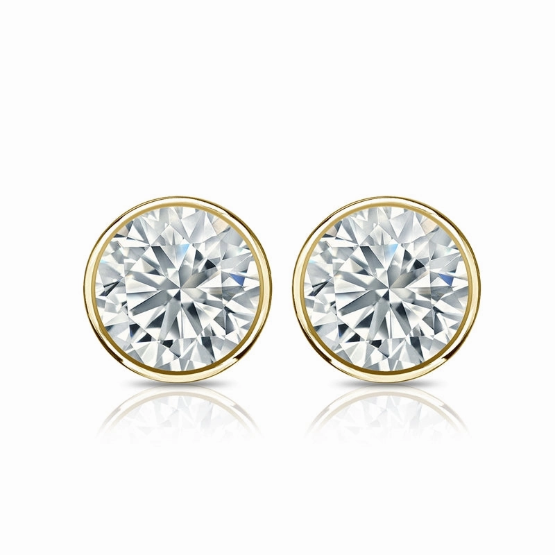 Linear Accessory Bezel Set Solitaire 1 Carat Round Cut Certified Moissanite Solitaire Stud Earrings - Studs for Her in White Gold