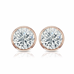 Bezel Set Solitaire 1 Carat Round Cut Certified Moissanite Solitaire Stud Earrings - Studs for Her in White Gold Daily Jewelry Charming Ornament