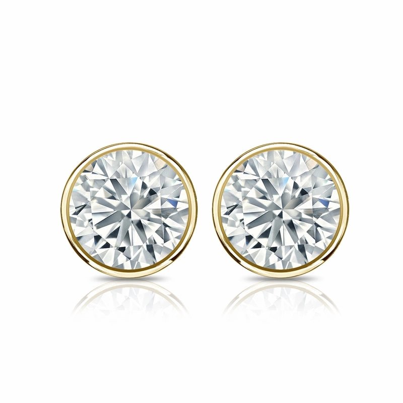 Bezel Set Solitaire 1 Carat Round Cut Certified Moissanite Solitaire Stud Earrings - Studs for Her in White Gold Stunning Aesthetic