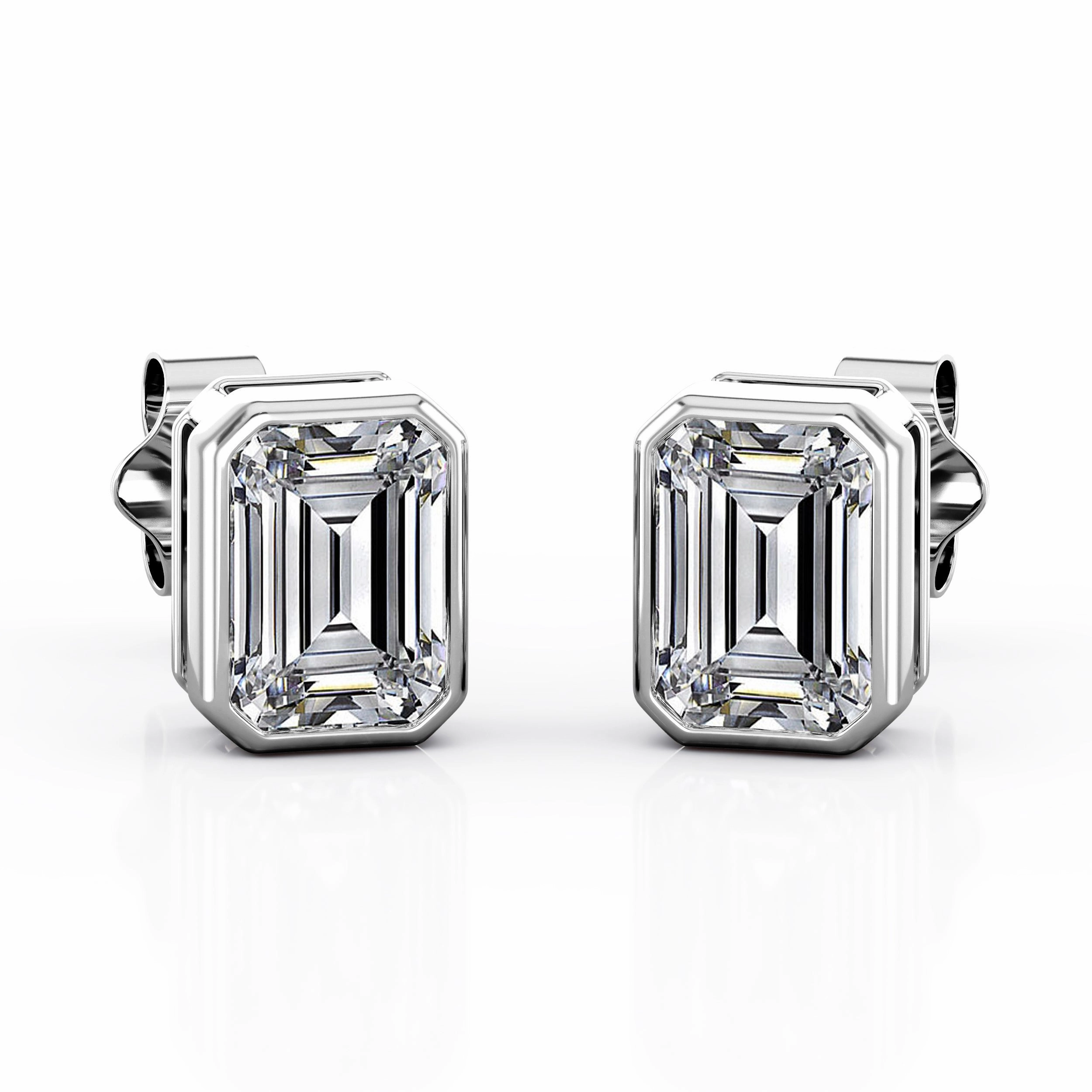 Bezel Setting 1 Carat Emerald Cut Certified Moissanite Vintage Stud Earrings in Rose Gold Graceful Design Vintage Choice