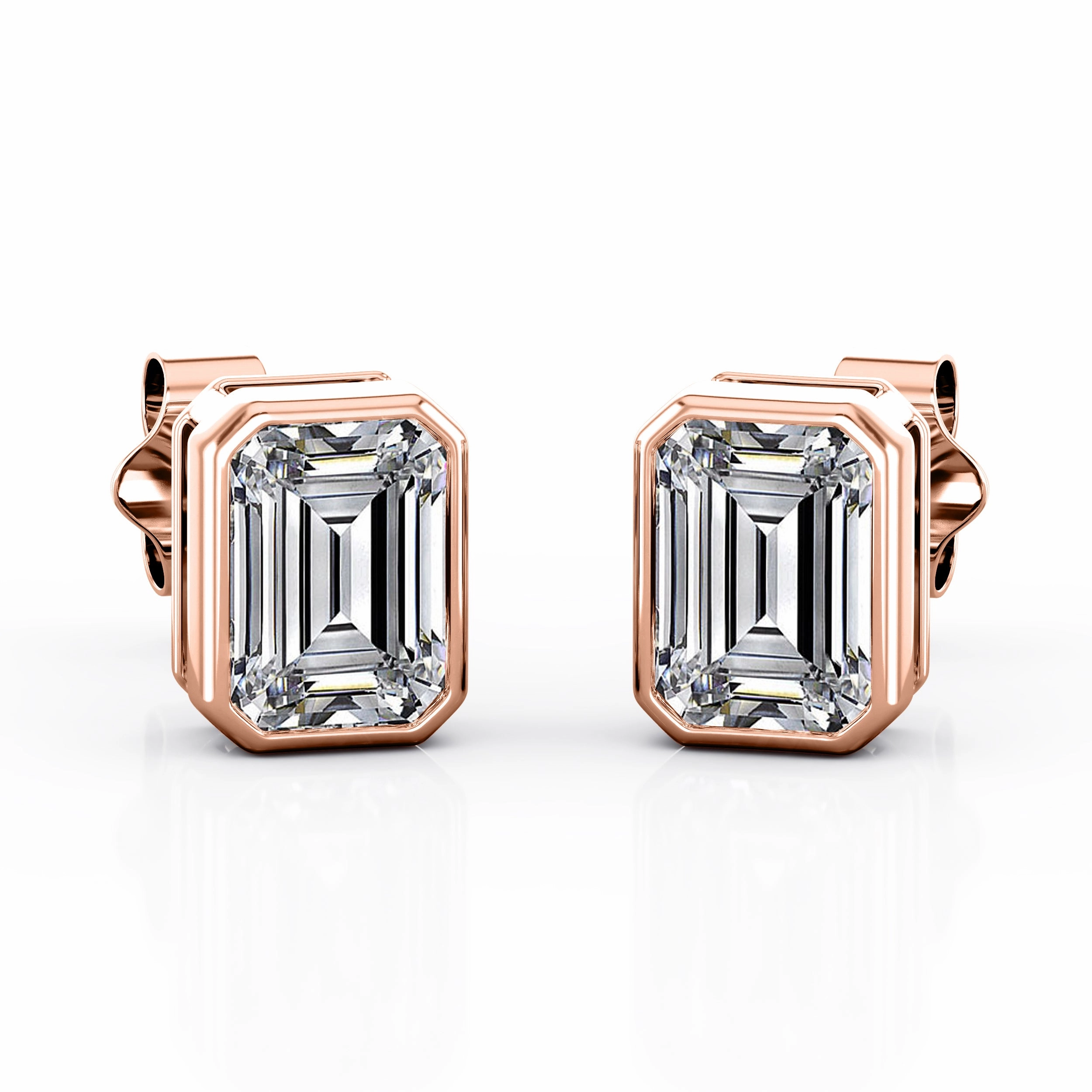 Gorgeous Feature Retro Decoration Bezel Setting 1 Carat Emerald Cut Certified Moissanite Vintage Stud Earrings in Rose Gold