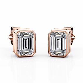 Gorgeous Feature Retro Decoration Bezel Setting 1 Carat Emerald Cut Certified Moissanite Vintage Stud Earrings in Rose Gold