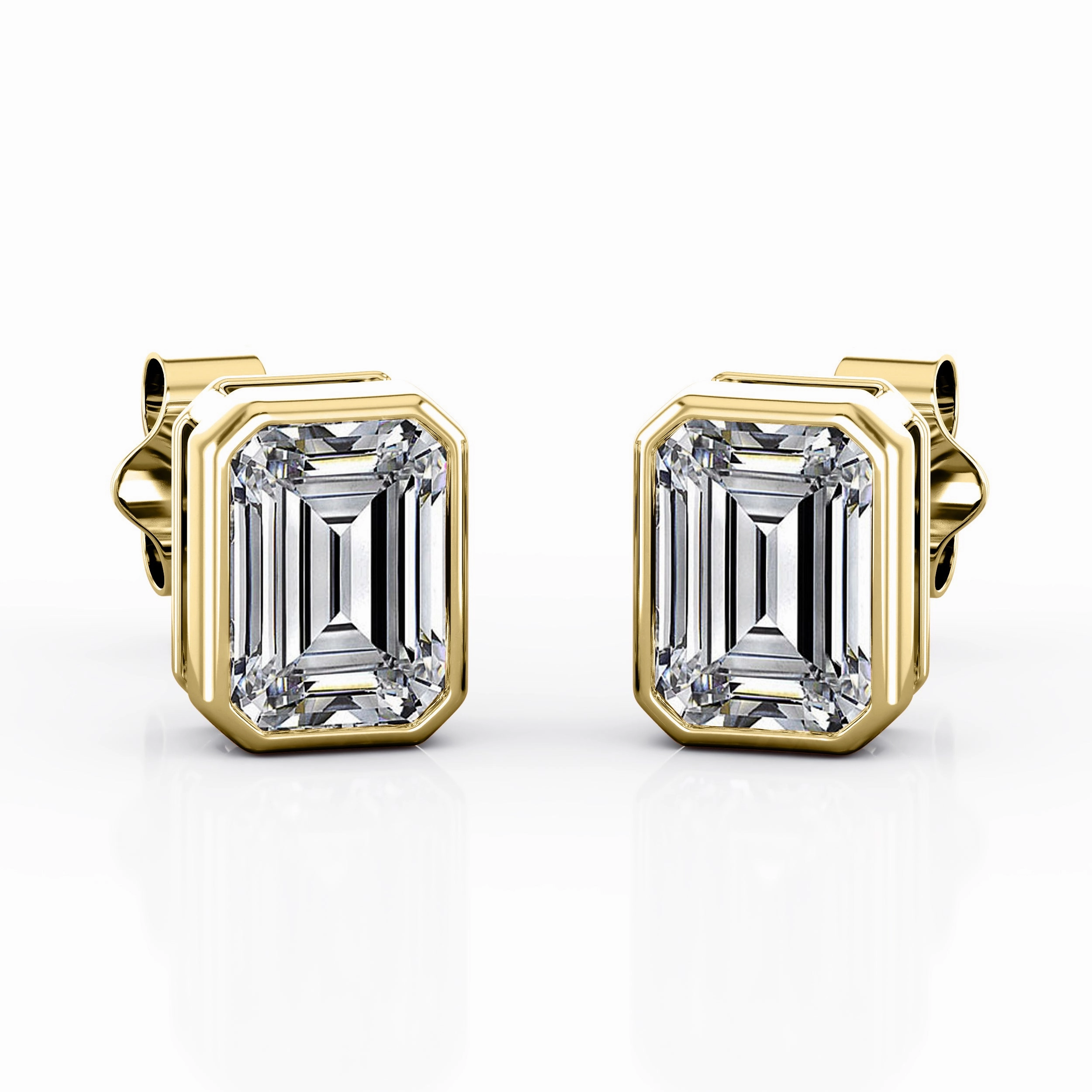 Bezel Setting 1 Carat Emerald Cut Certified Moissanite Vintage Stud Earrings in Rose Gold Vintage Detail