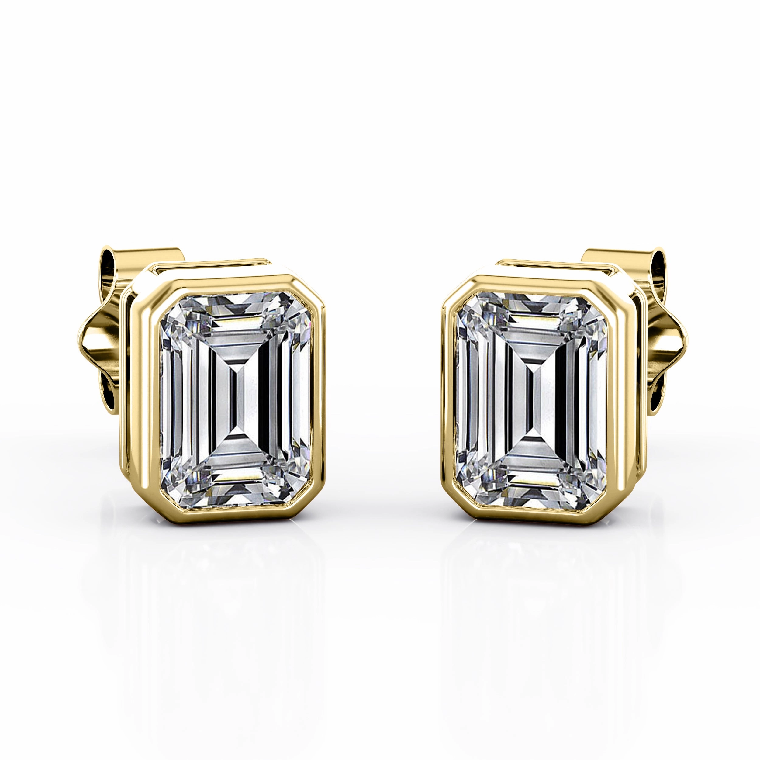 Vacation Accessory Durable Accessory Bezel Setting 1 Carat Emerald Cut Certified Moissanite Vintage Stud Earrings in Rose Gold