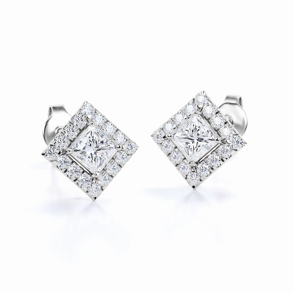 Beautiful Jewelry Bezel 4 Prong 0.43 CT TDW Princess Cut Natural Diamond Pave Set Stud Earrings in White Gold