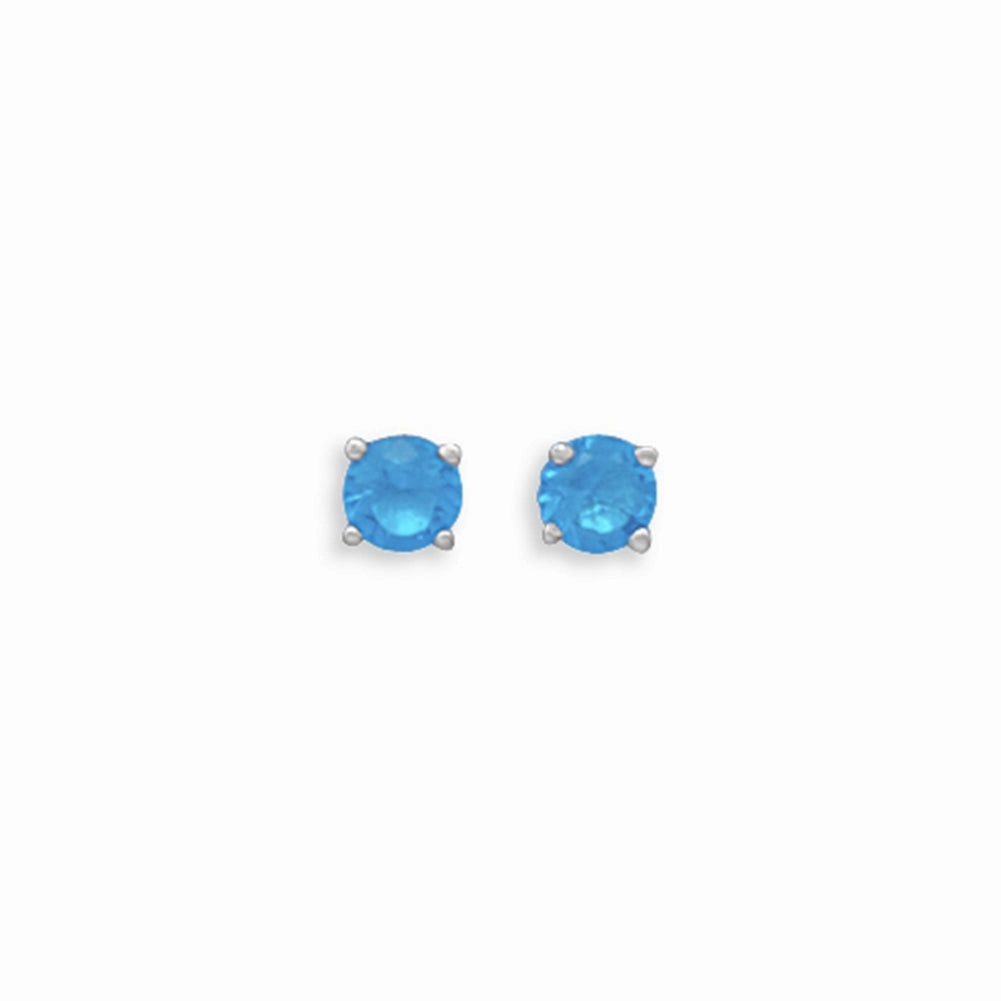 Blue Aqua Cubic Zirconia Rhodium Stud Earrings Nontarnish - December Durable Vibe