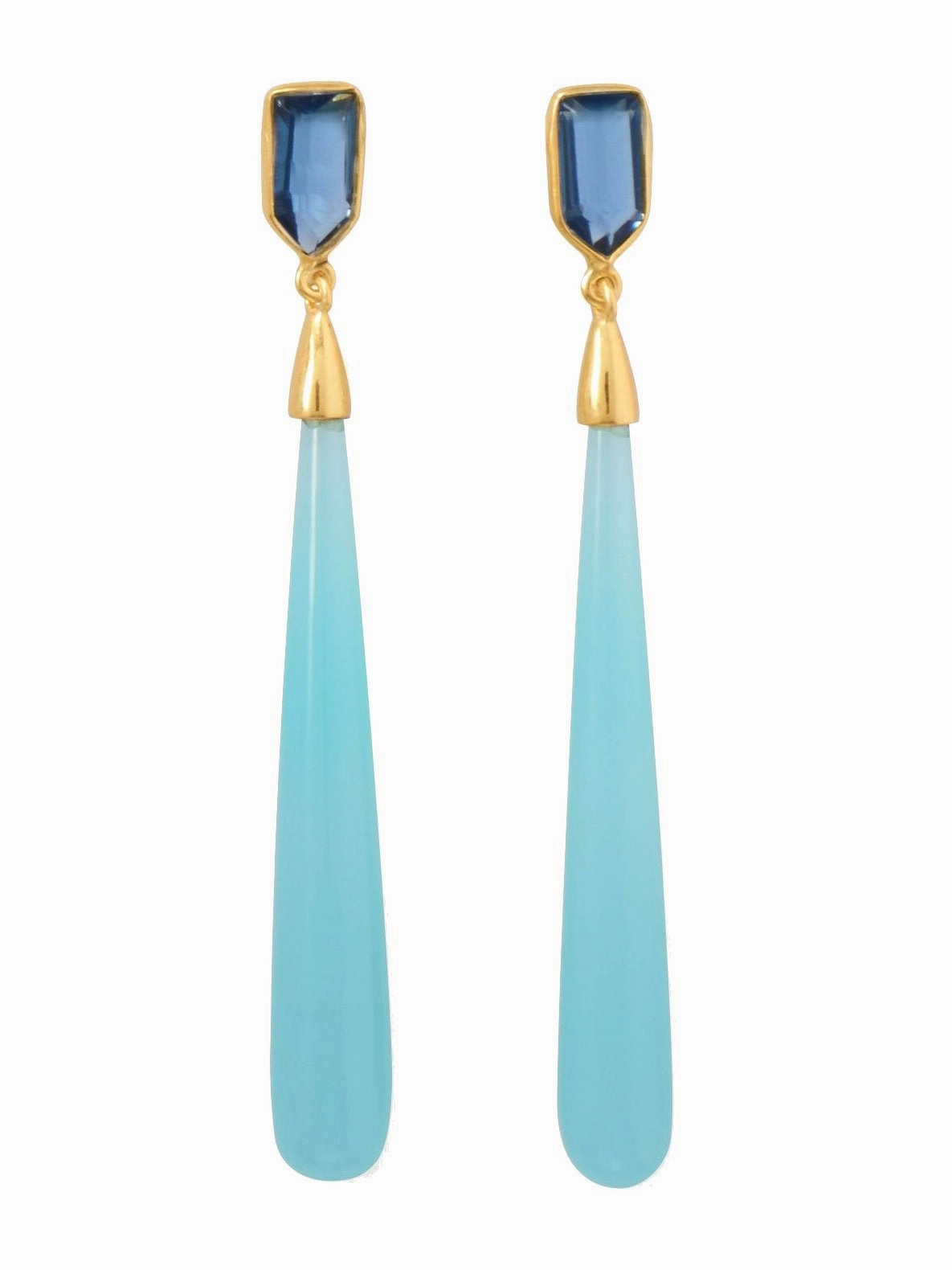 Bohemian Ornament Geometric Item Blue Chalcedony Drop Earrings Gold-plated Sterling Silver