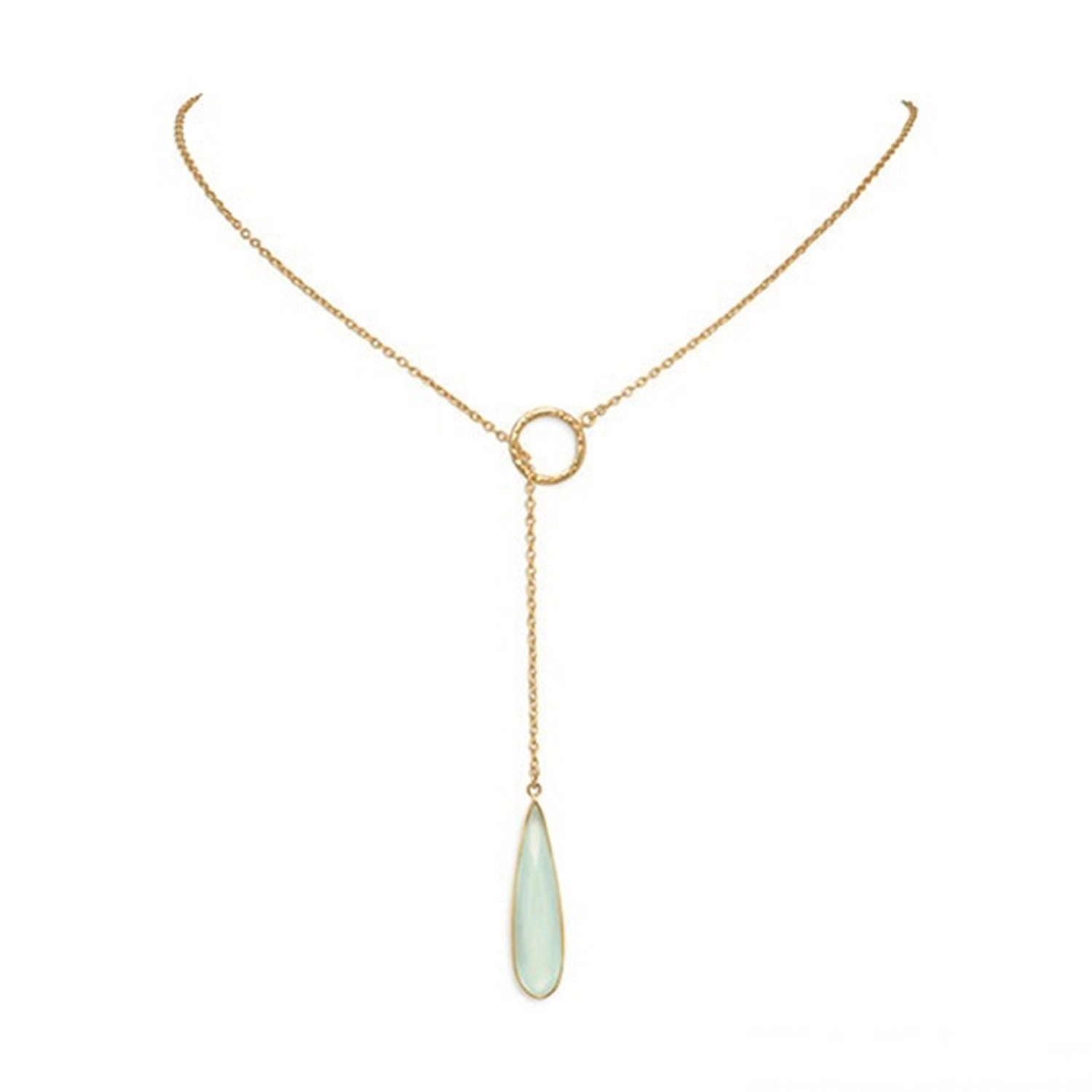 Blue Dyed Chalcedony Pendant Lariat Necklace Gold-plated Sterling Silver Busy Life