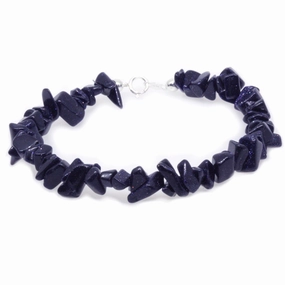 Immediate Hit All-Stage Life Blue Goldstone Gem Chip Bracelet Sterling Silver Handmade