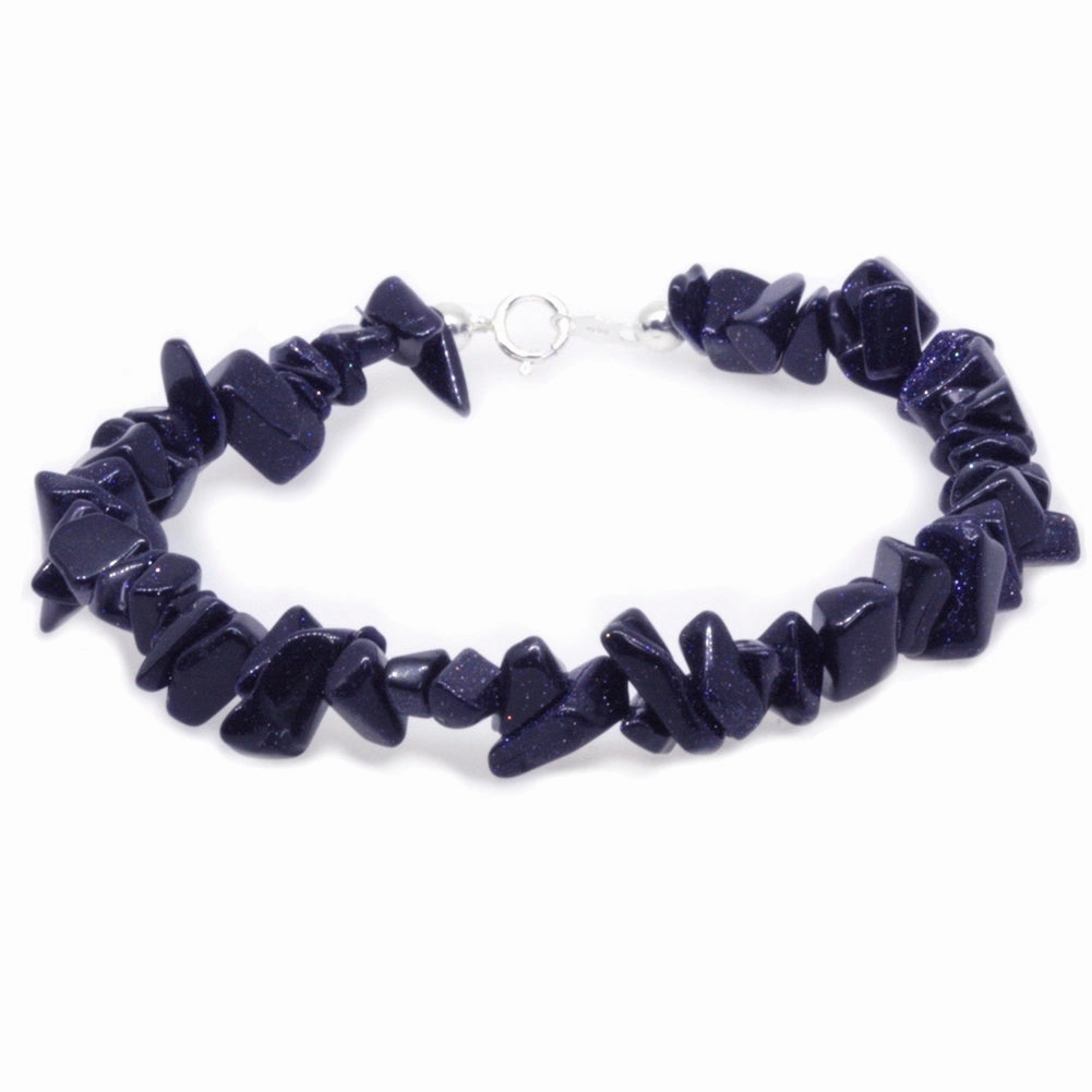 Immediate Hit All-Stage Life Blue Goldstone Gem Chip Bracelet Sterling Silver Handmade
