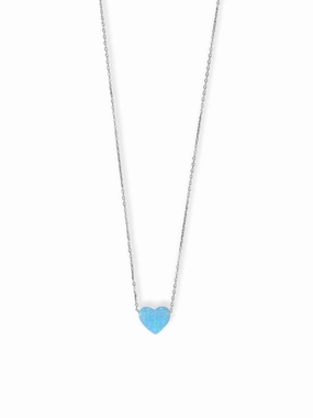 Sparkling Detail Blue Opal Heart Necklace Sterling Silver Adjustable Length