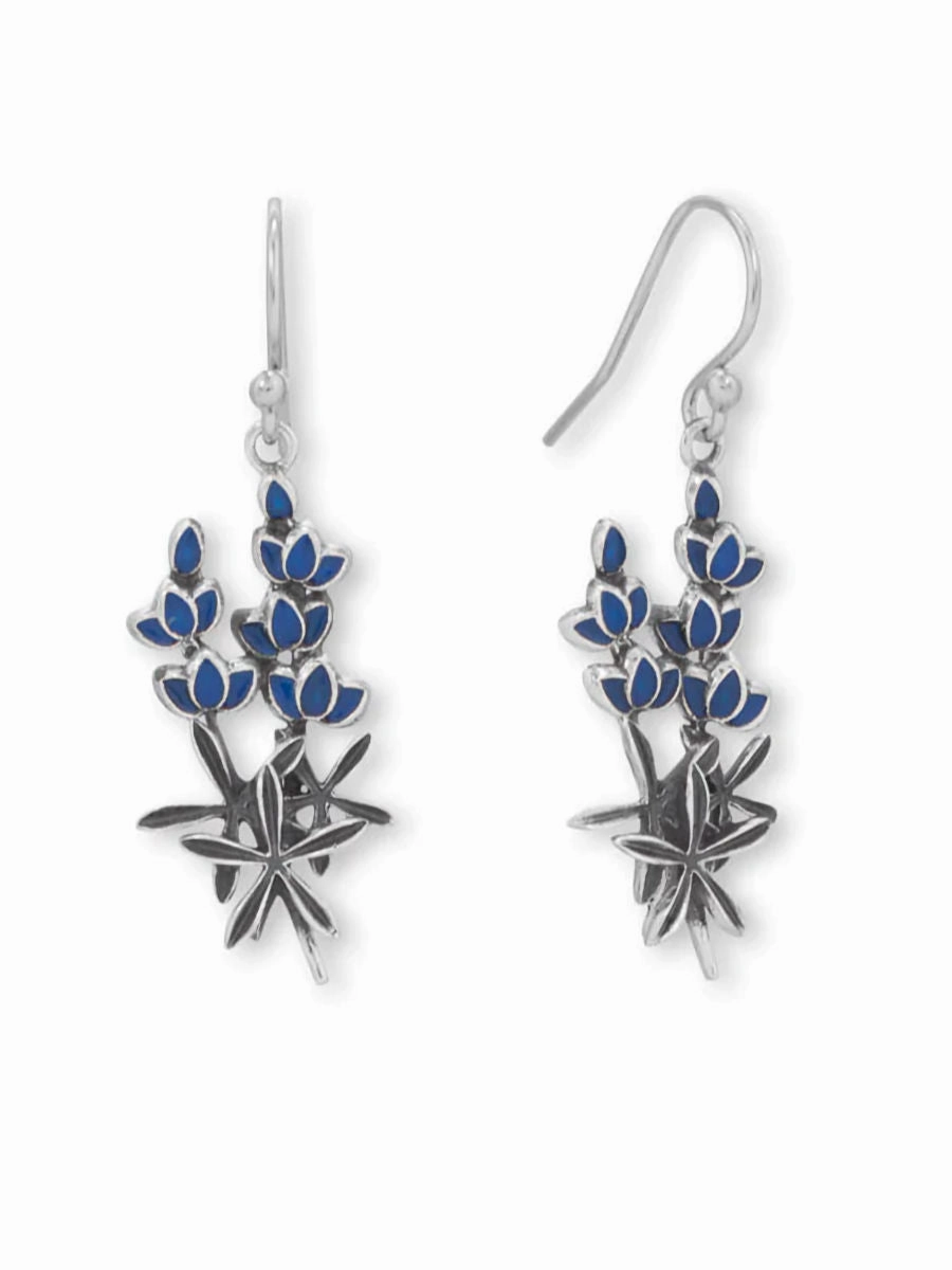 Festive Item Bluebonnet Flower Dangle Earrings Sterling Silver