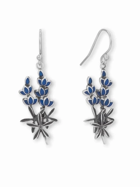 Festive Item Bluebonnet Flower Dangle Earrings Sterling Silver