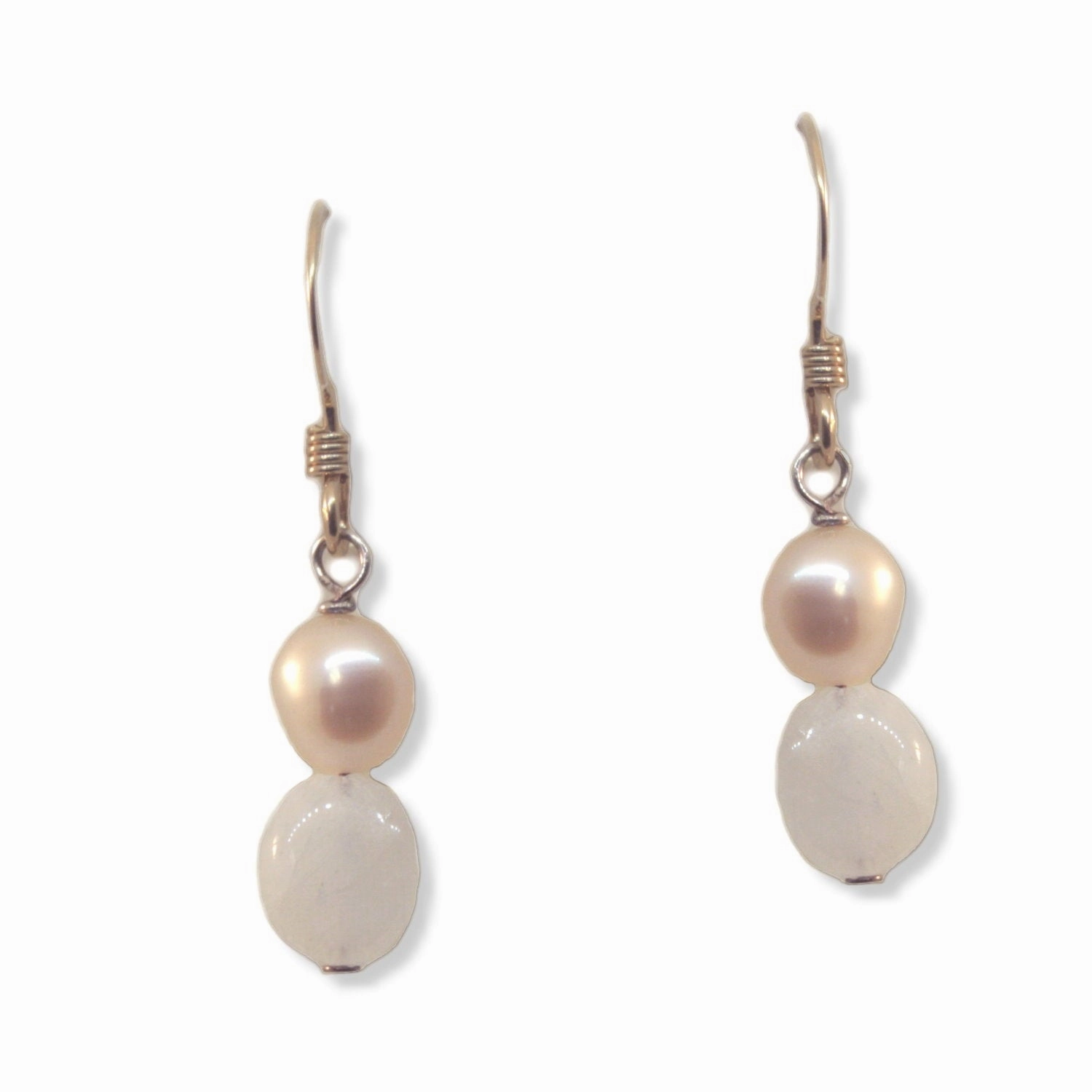 Pink Peach Pearl and Moonstone Drop Earrings 14k Gold-filled Gorgeous Ornament Winter Decoration