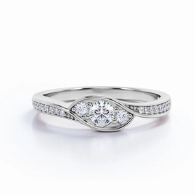 Luxurious Item Polished Edge Antique Bezel Three Stone 1.25 CT TDW Round Cut Diamond Channel Set Engagement Ring