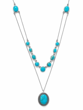 Layered Reconstituted Turquoise Necklace Sterling Silver City Style Travel Detail