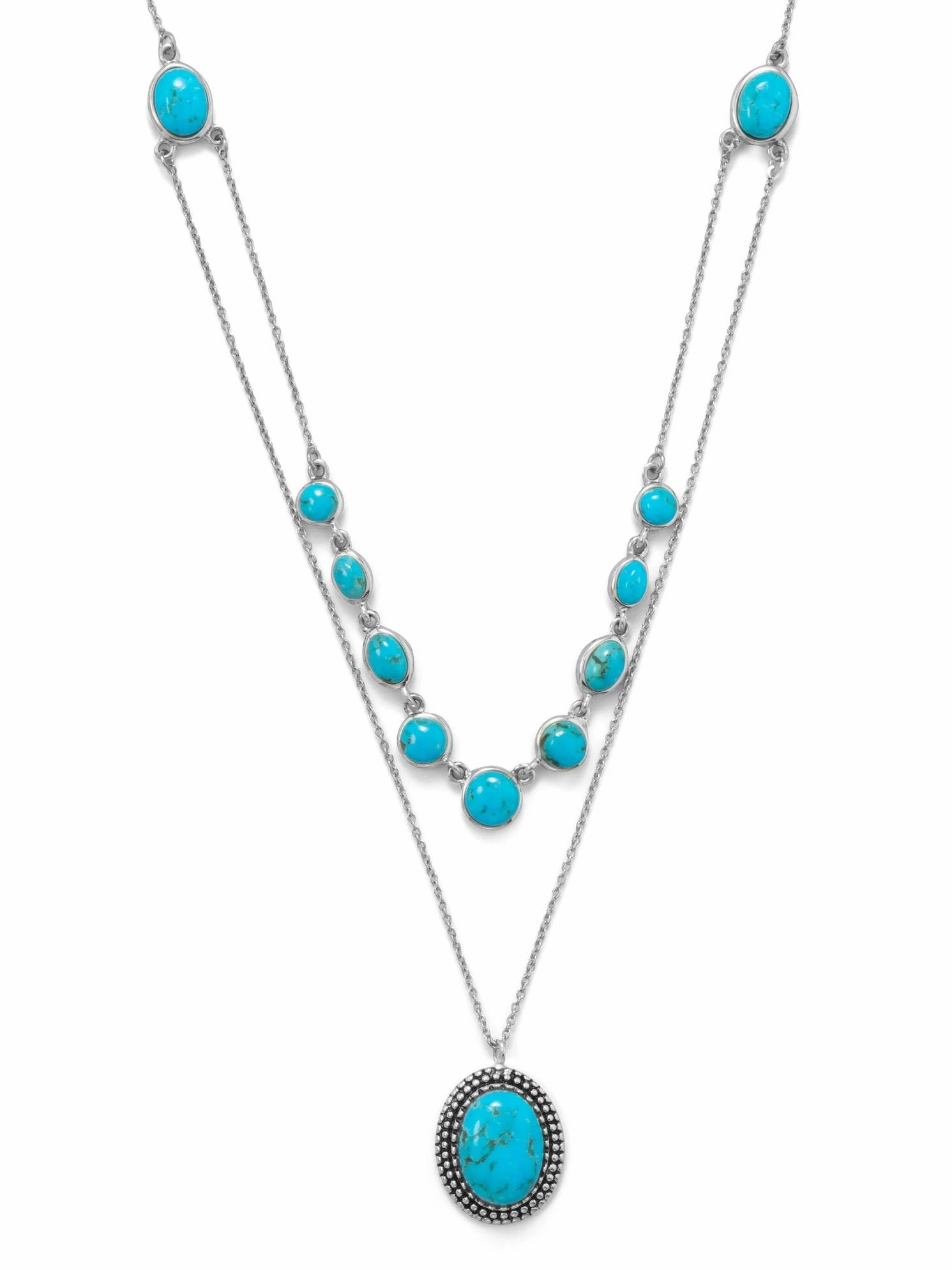 Layered Reconstituted Turquoise Necklace Sterling Silver City Style Travel Detail