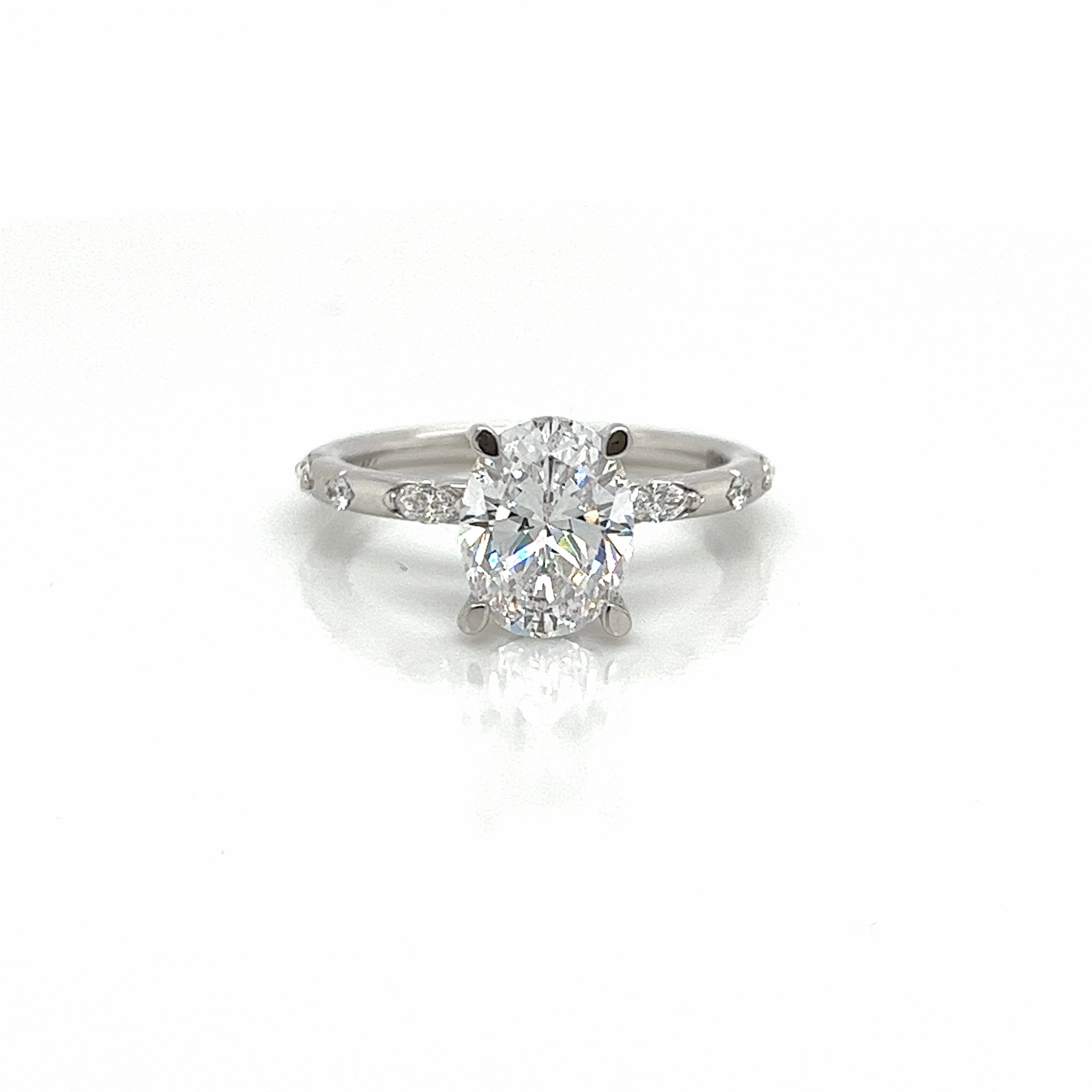 Neutral Spark Event Outfit Oval Center Side Stone Diamond Engagement Ring Setting in 14K White Gold (.23ctw)