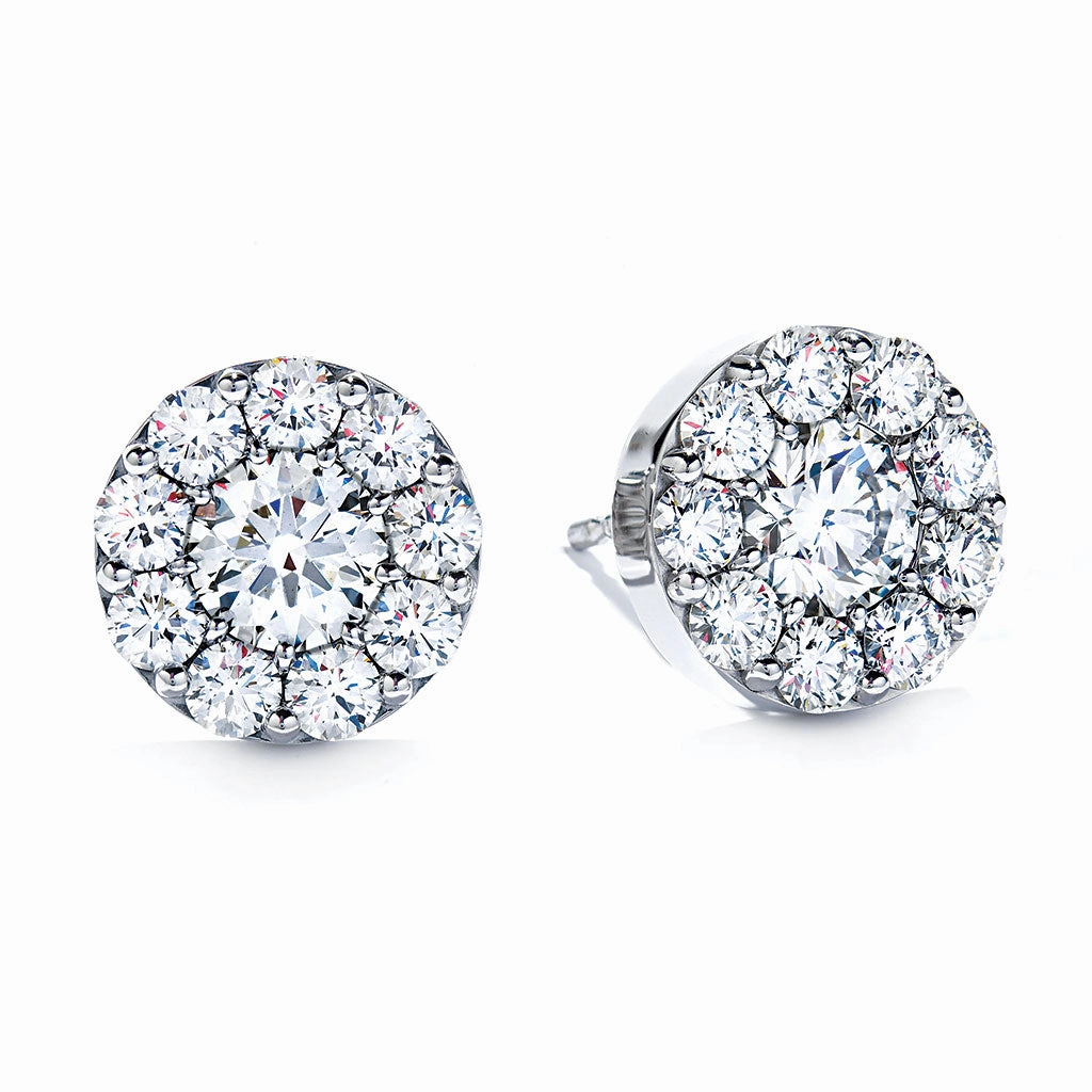 Subtle Touch Hearts On Fire Round Solitaire/Stud Diamond Earrings in 18K White Gold (1.02ctw)