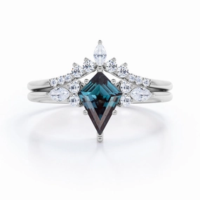 Crown 1.25 Ct Kite Lab Alexandrite Bridal Set Glam Present Customizable Look