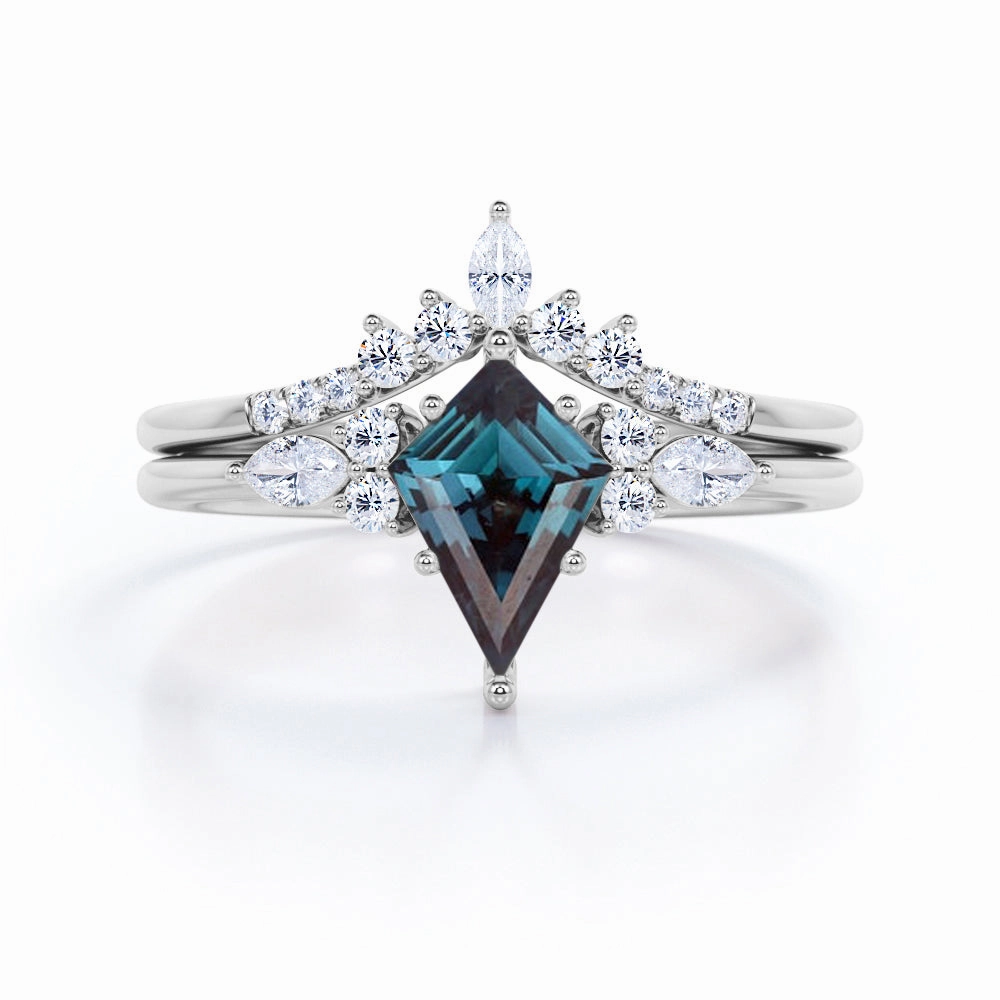 Crown 1.25 Ct Kite Lab Alexandrite Bridal Set Glam Present Customizable Look