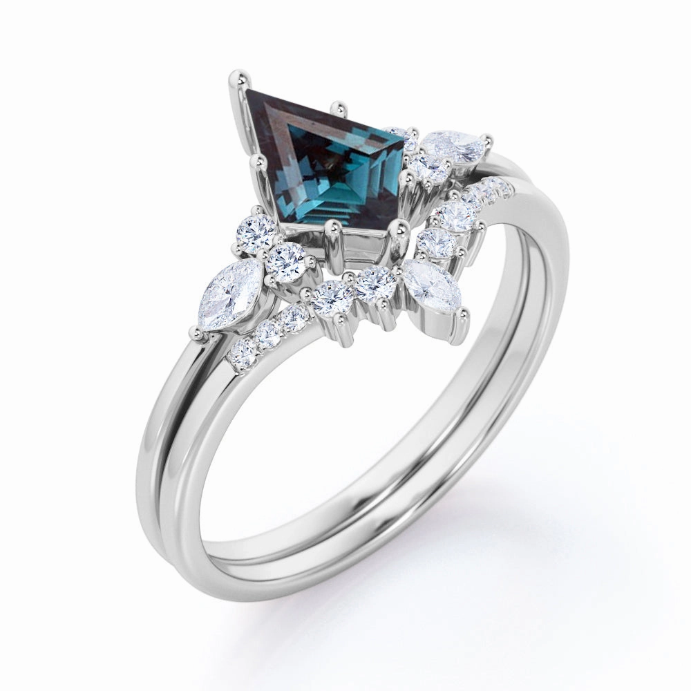 Warm Finish Crown 1.25 Ct Kite Lab Alexandrite Bridal Set