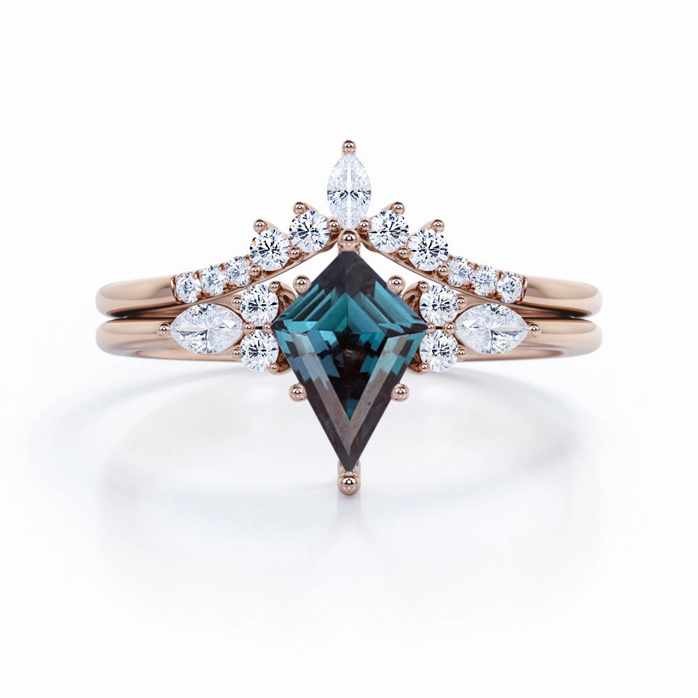 Crown 1.25 Ct Kite Lab Alexandrite Bridal Set Classic Keepsake Superior Craft