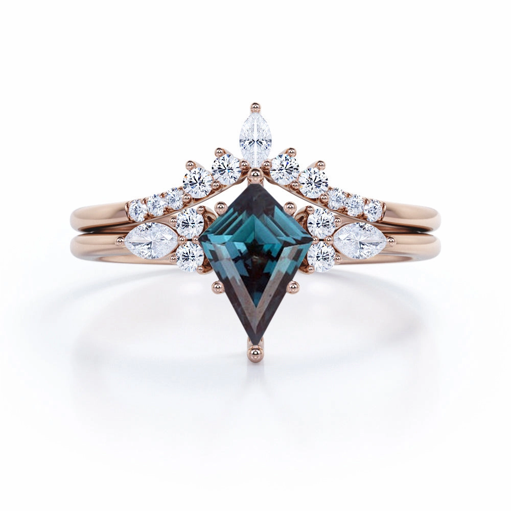 Eternal Style Delicate Emblem Crown 1.25 Ct Kite Lab Alexandrite Bridal Set