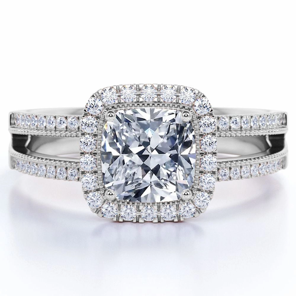 Cushion Cut Real Diamond - Vintage Style - Engagement Ring - Split Shank - Halo Ring - 10K Rose Gold Daily Contour