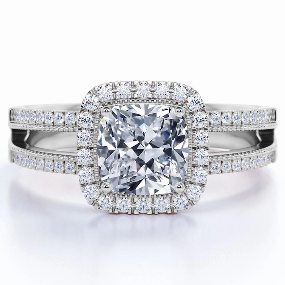 Cushion Cut Real Diamond - Vintage Style - Engagement Ring - Split Shank - Halo Ring - 10K Rose Gold Photo Prop