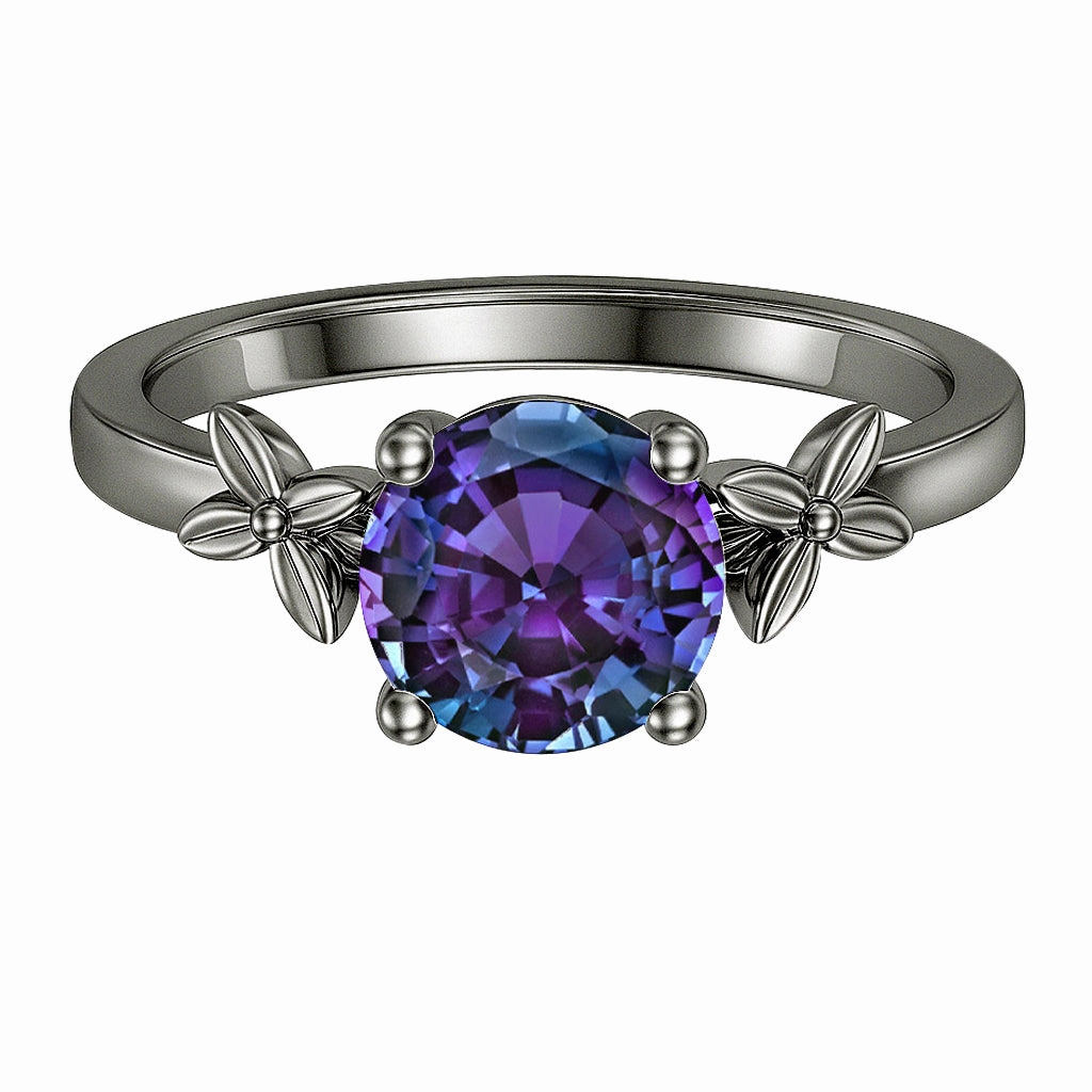 Fine Details 1 Ct Round Cut Alexandrite Floral Solitaire Engagement Ring