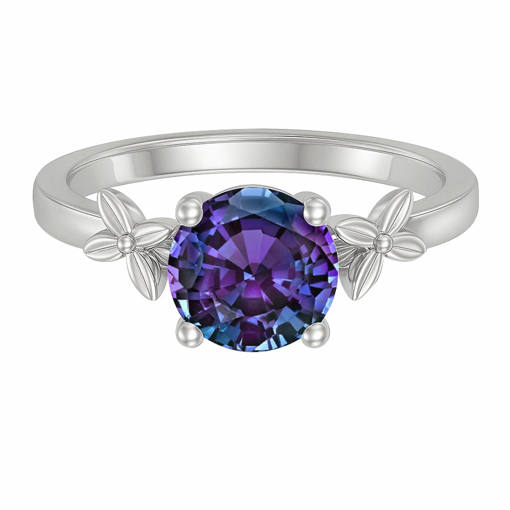 1 Ct Round Cut Alexandrite Floral Solitaire Engagement Ring Romantic Jewelry