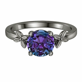 Fine Details 1 Ct Round Cut Alexandrite Floral Solitaire Engagement Ring