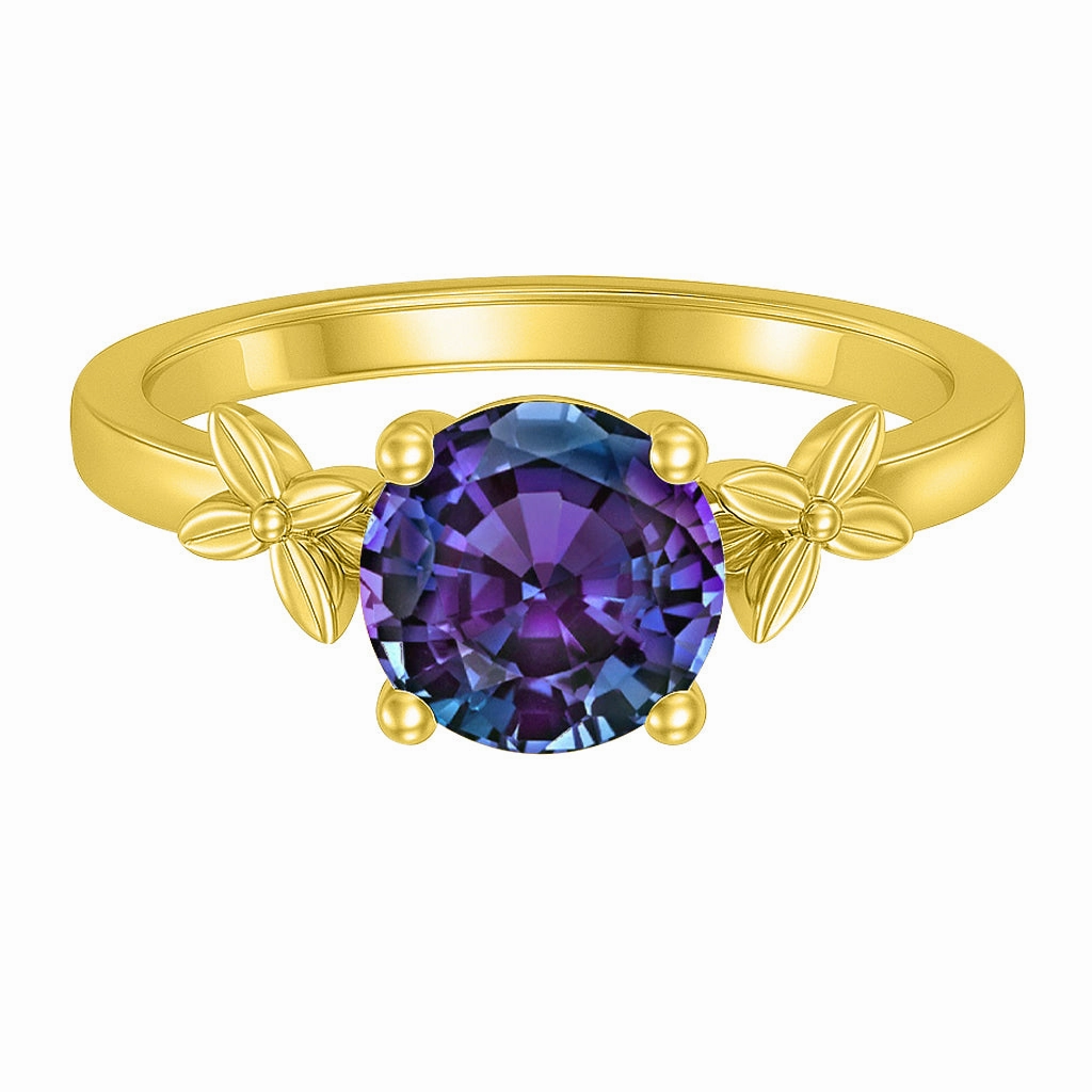 Artisan Expression Vintage Sign 1 Ct Round Cut Alexandrite Floral Solitaire Engagement Ring