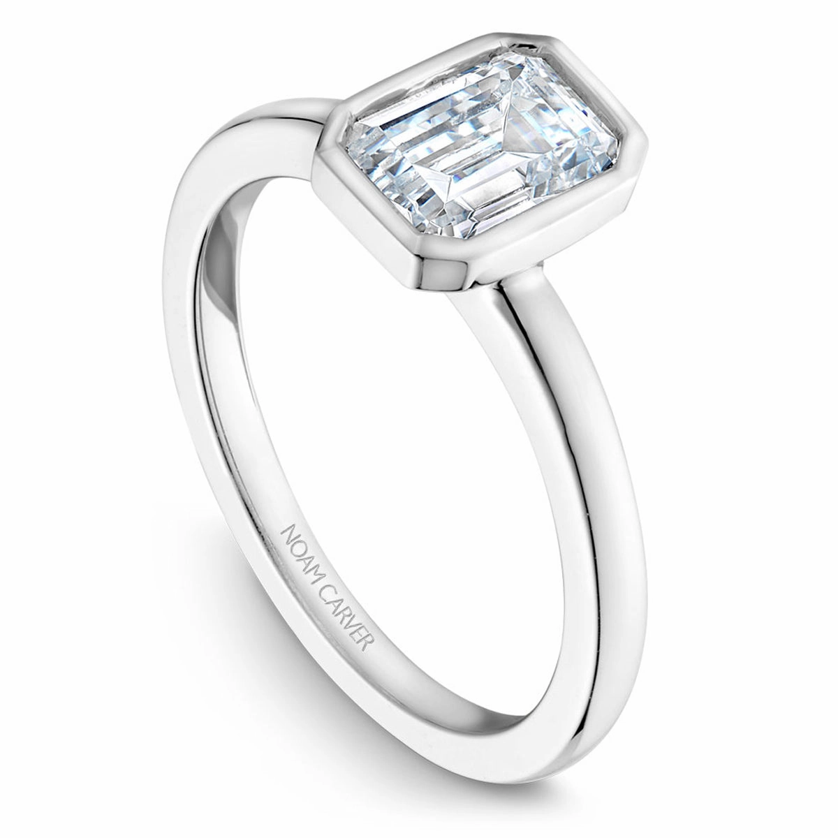 Allure Accent Noam Carver Bezel Set Solitaire Engagement Ring Setting in White Gold