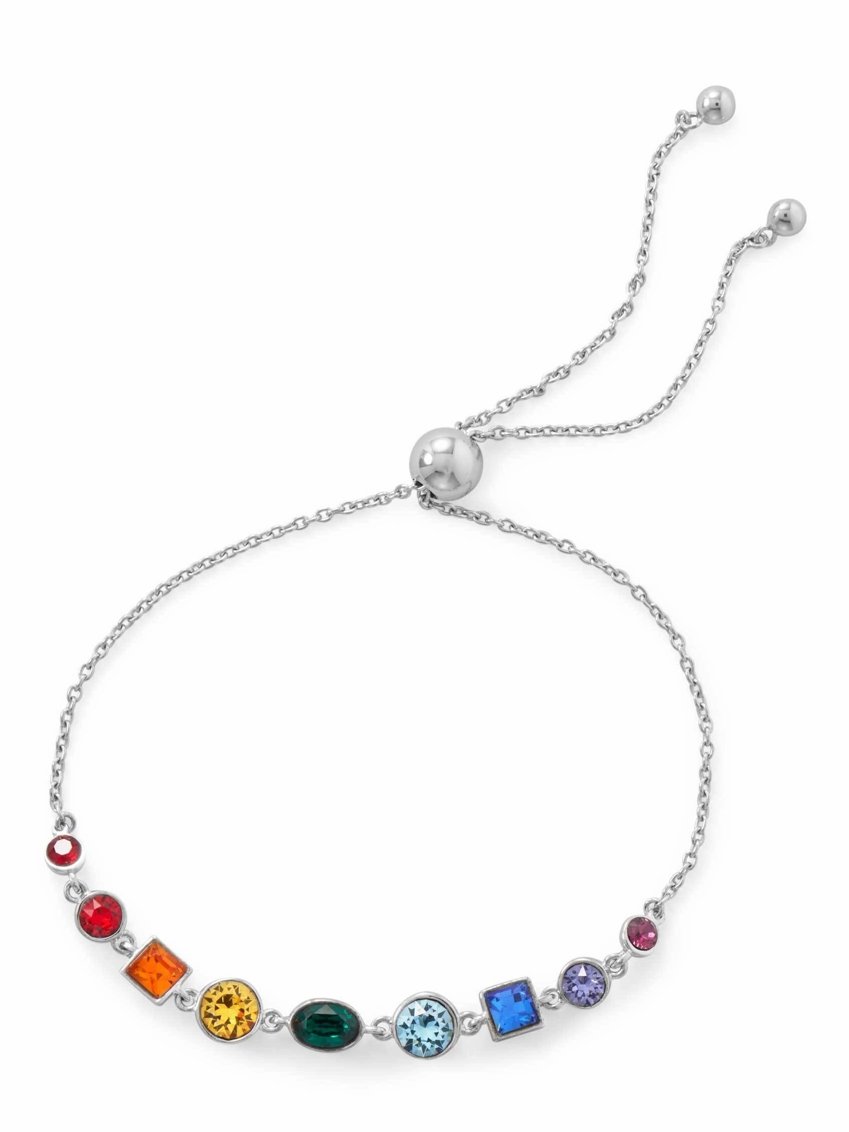 Clear Unification Contemporary Take Bolo Friendship Bracelet with Rainbow of Crystals Adjustable Length