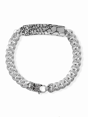 Mens Lizard Skin Pattern ID Curb Chain Bracelet 8.5-in Sterling Silver Hemispheric Fusions Travel Essential