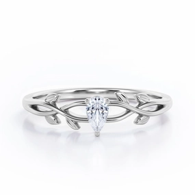 Carbon Neutral Traditional Insignia Botanical Design - 0.25 TCW Teardrop Diamond - Solitaire Engagement Ring in White Gold