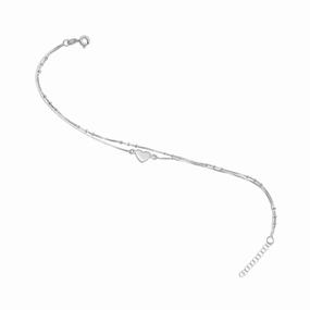 Whimsical Tale Sophisticated Twist Heart Anklet Double Chain Sterling Silver Adjustable LONG Length 11-12 inches