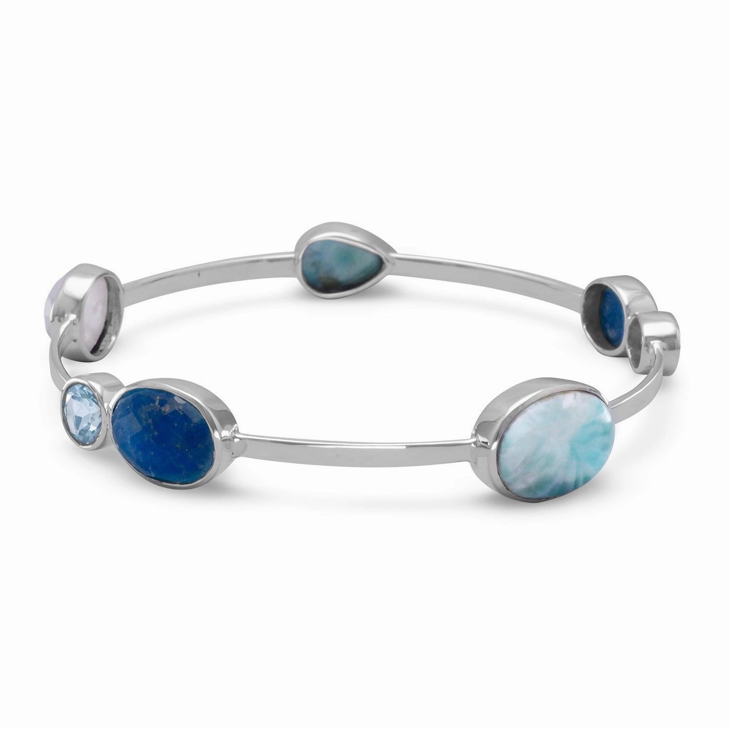 Crystal Decor Exclusive Biography Larimar, Blue Topaz, Dyed Aquamarine, Rainbow Moonstone Bangle Bracelet