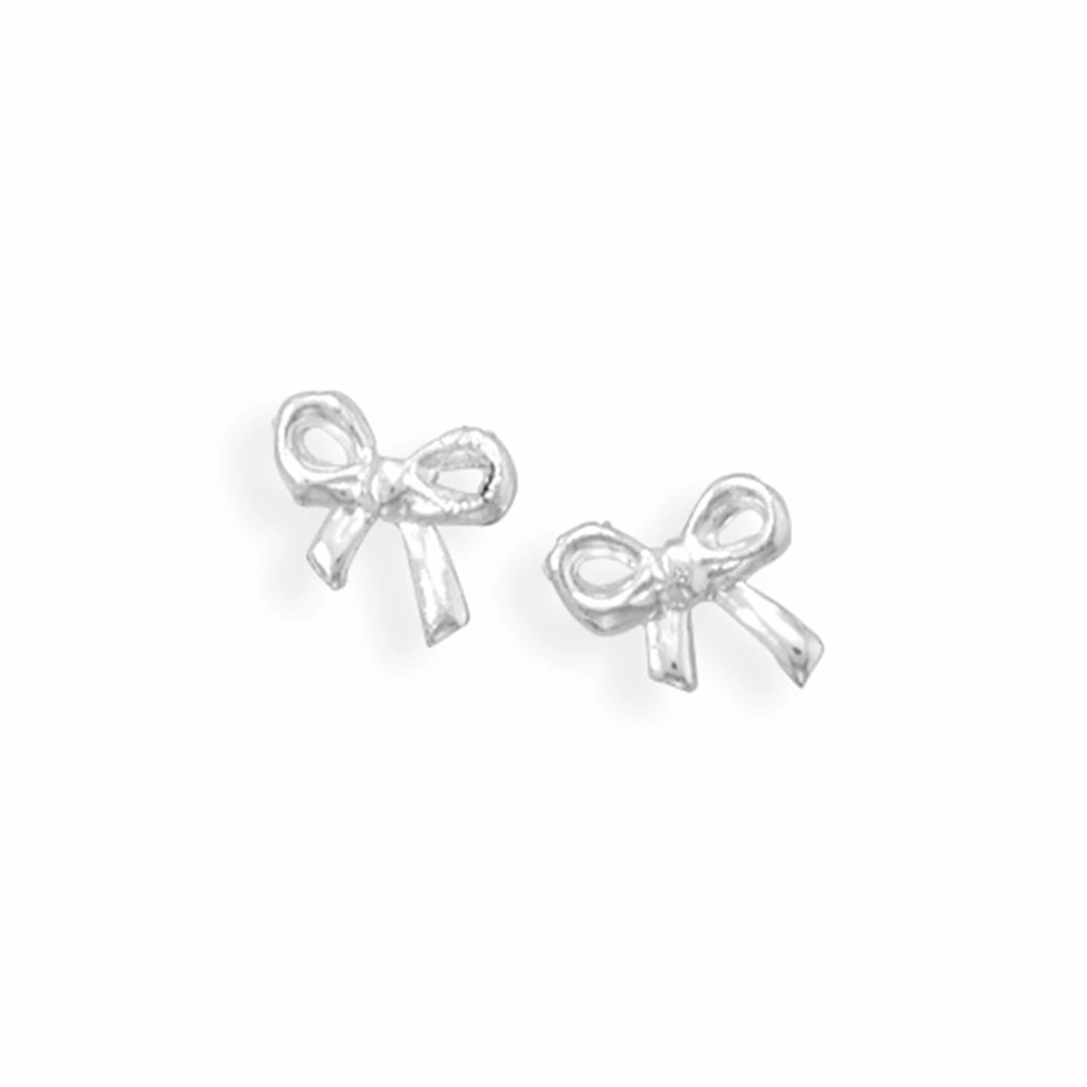 Bow Earrings Post Stud Polished Sterling Silver 12mm Contemporary Essential Star-Shaped Jewelry