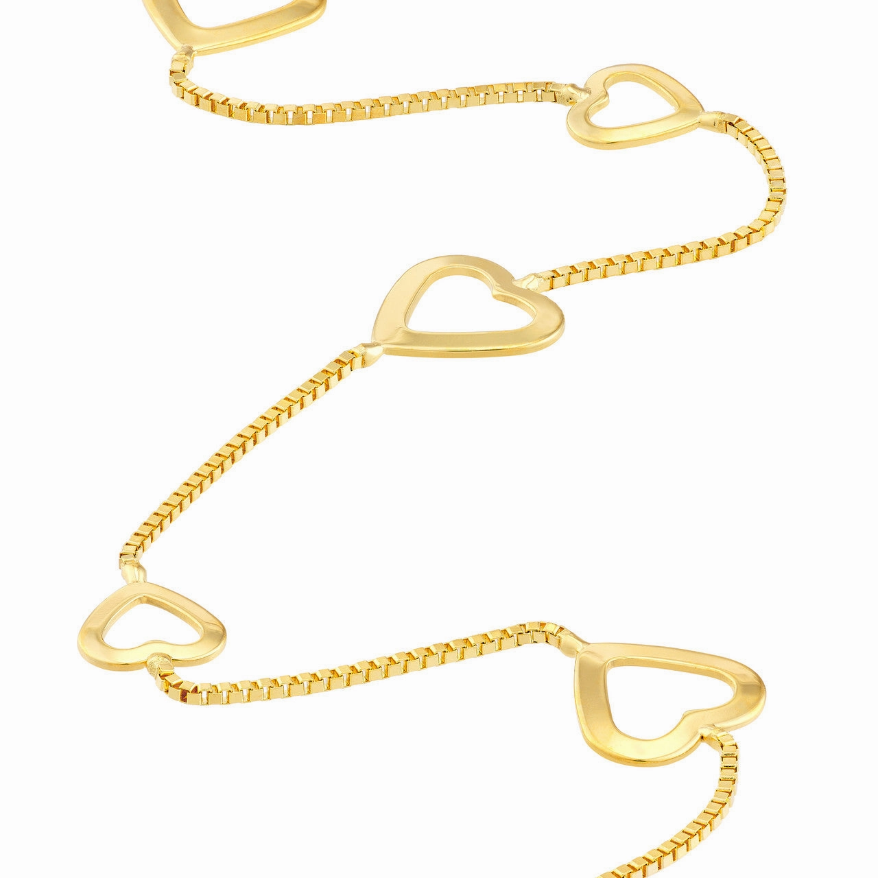 First class Final Chapter Box Chain Large and Small Heart Bracelet Station Style 14k Yellow Gold